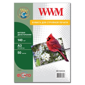 Фотобумага WWM матовая двухстороняя 140г/м кв, A3, 50л (MD140A3.50)