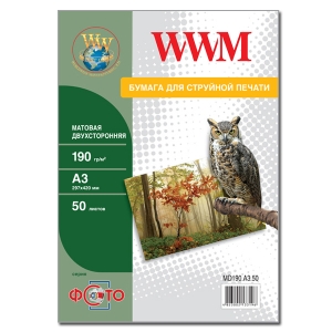 Фотобумага WWM матовая двухстороняя 190г/м кв, A3, 50л (MD190.A3.50)