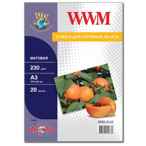 Фотобумага WWM матовая 230г/м кв, A3, 20л (M230.A3.20)