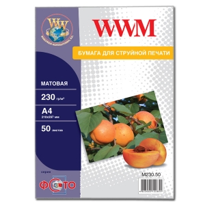 Фотобумага WWM  матовая  230г/м кв , A4 , 50л (M230.50)